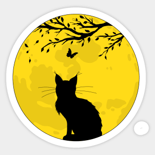 Black Cat Yellow Moon Sticker